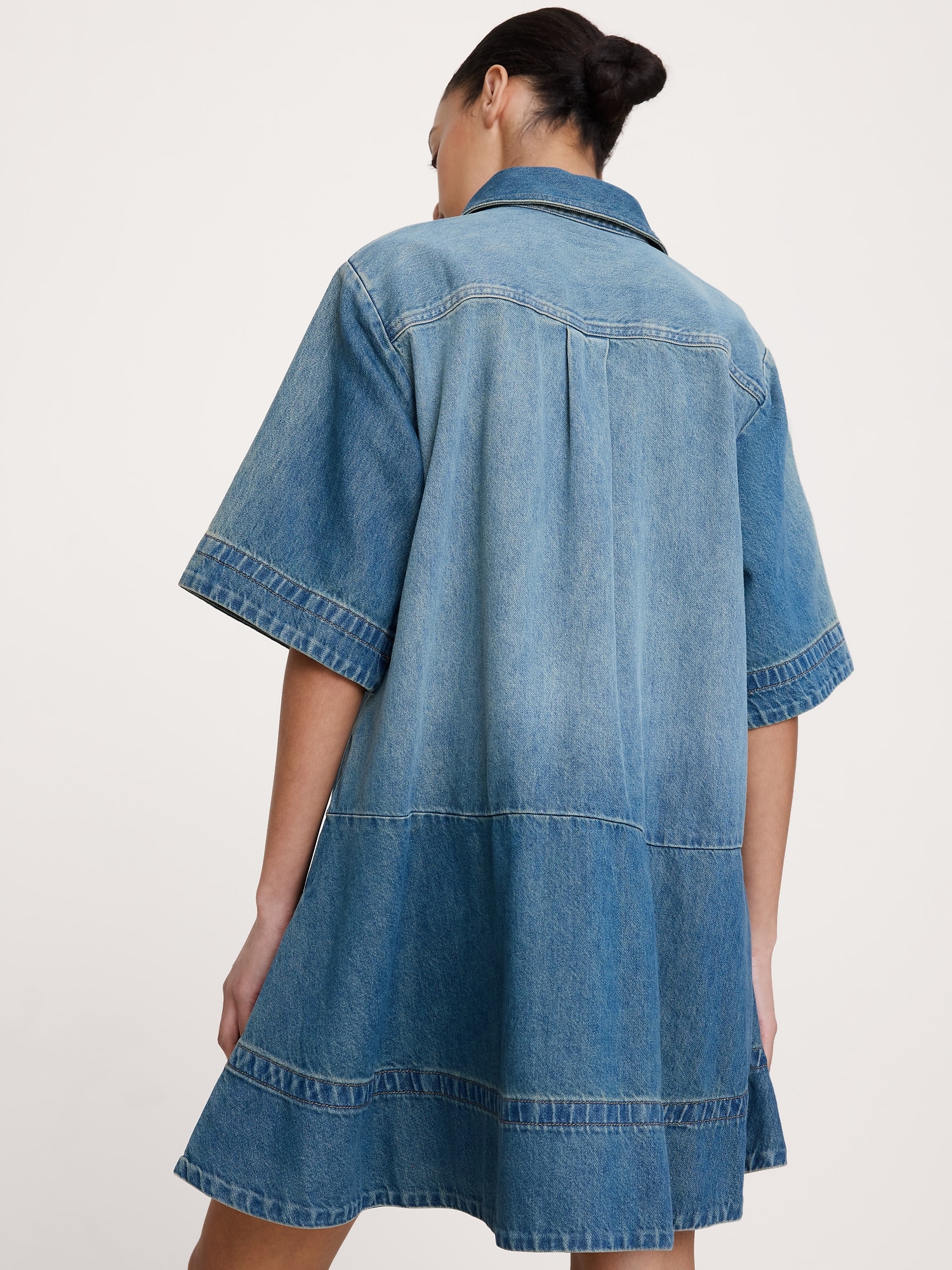 Denim Trapeze Mini Shirt Dress
