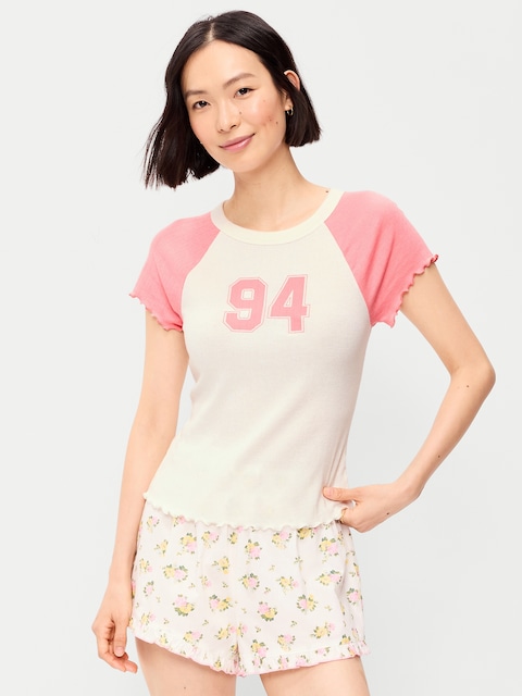 Short-Sleeve Pointelle Sleep Top
