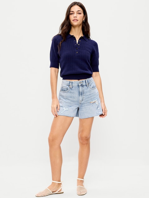 High-Waisted Rigid Denim Cut-Off Shorts -- 4-inch inseam