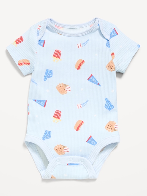 Printed Short-Sleeve Ribbed Bodysuit for Baby