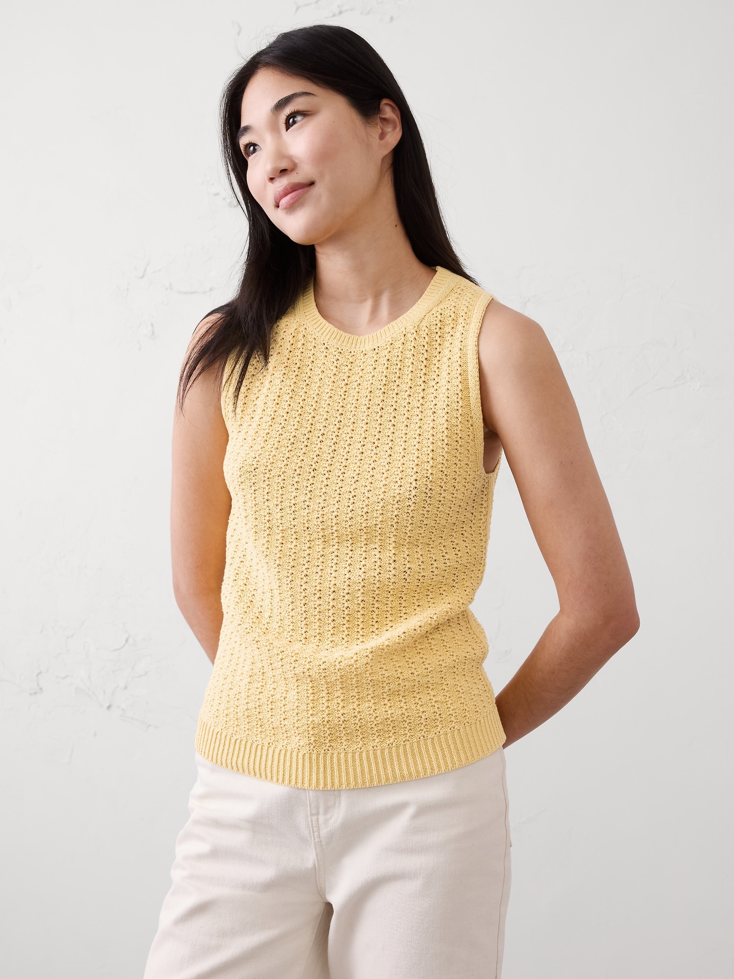 Cotton-Blend Textured Sweater Tank