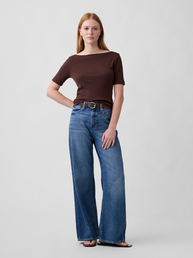 モダンリブ  ボートネックTシャツ-2