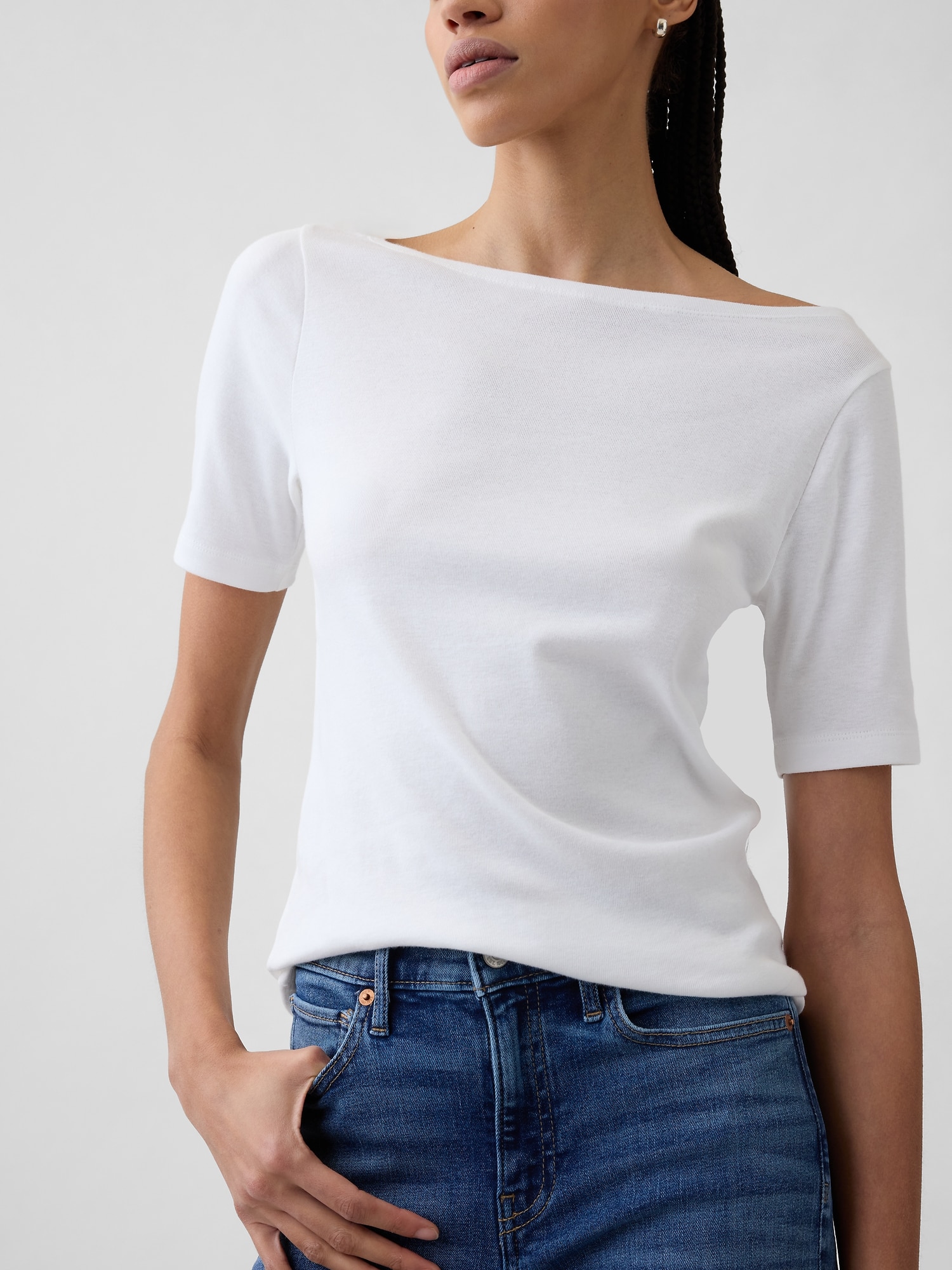 モダン  ボートネックTシャツ-4
