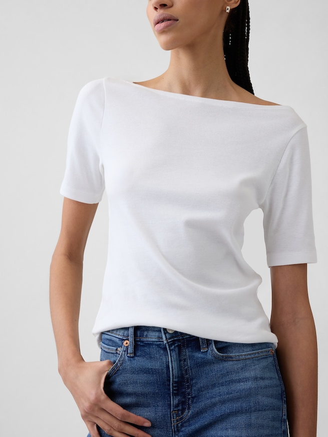 モダンリブ  ボートネックTシャツ-4