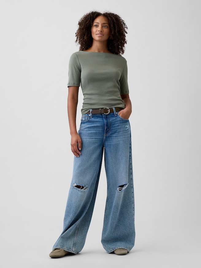 モダンリブ  ボートネックTシャツ-2