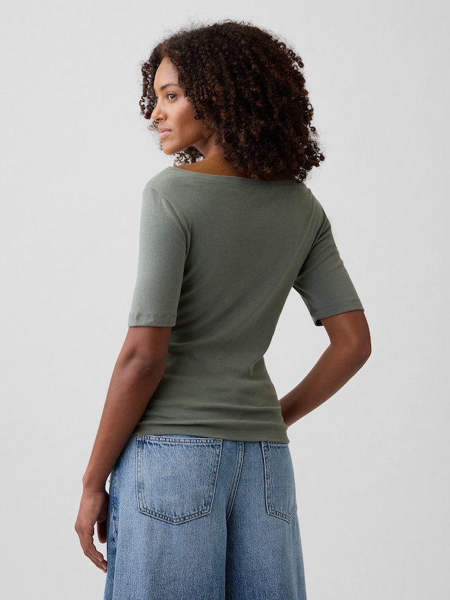 モダンリブ  ボートネックTシャツ-1