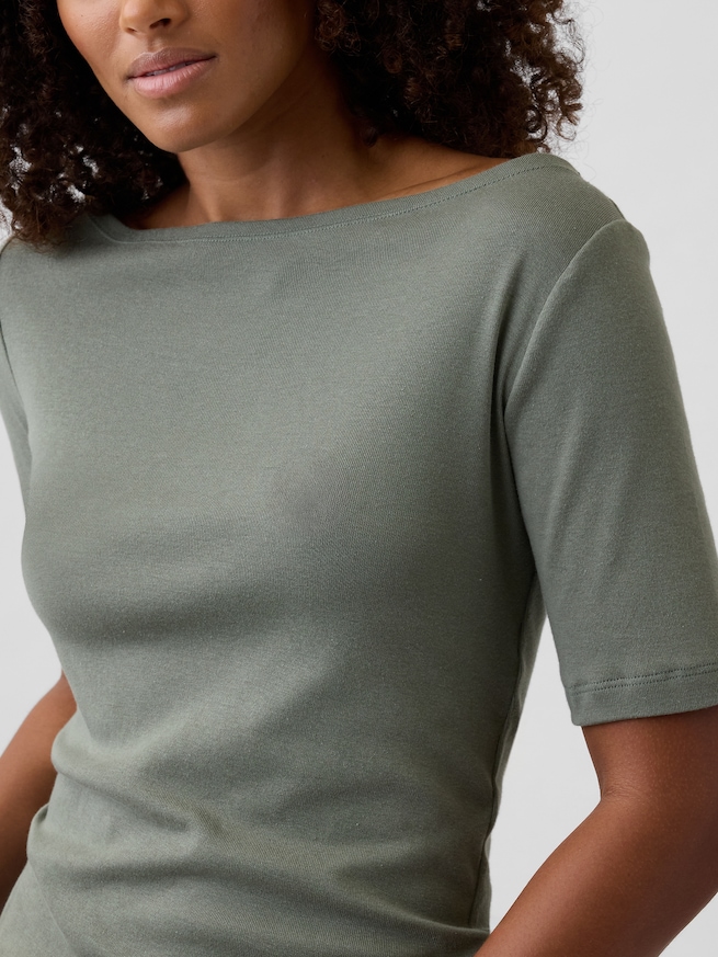 モダンリブ  ボートネックTシャツ-4