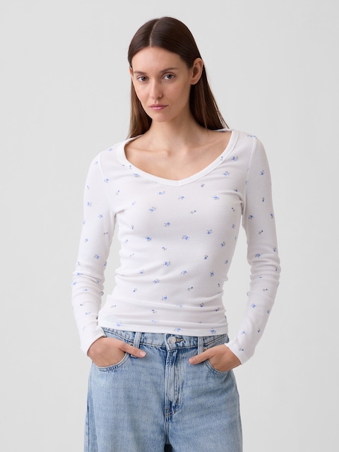 Ribbed V-Neck T-Shirt