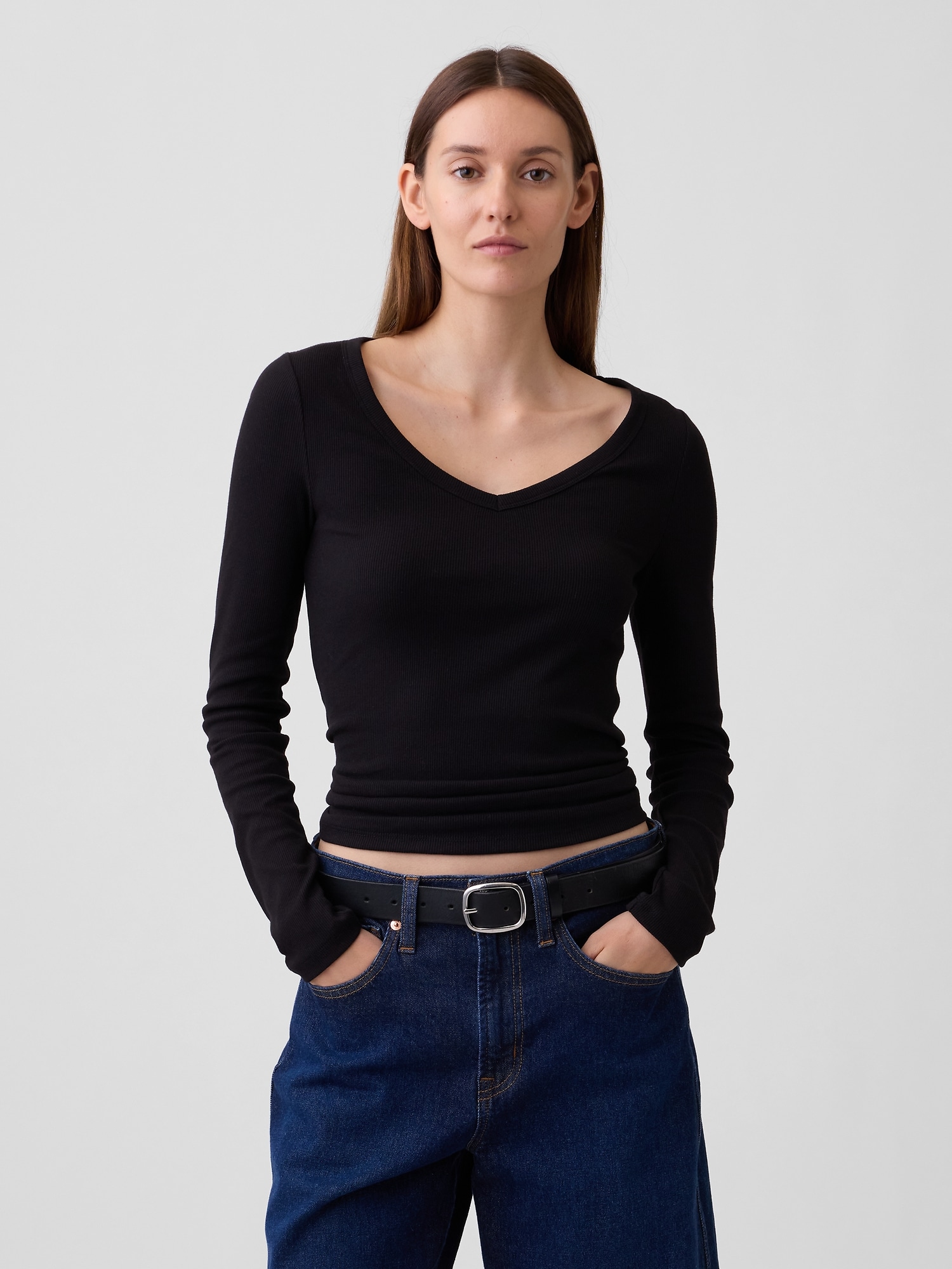 Ribbed V-Neck T-Shirt