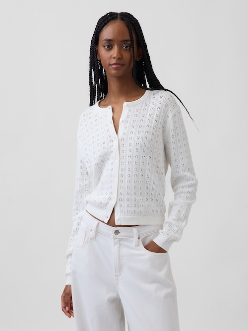 コットン100% ポインテール クロップドカーディガン