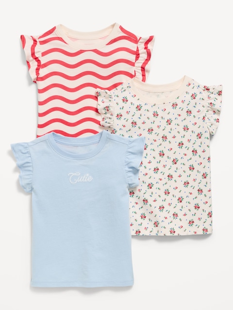 Short Ruffle-Sleeves T-Shirt 3-Pack for Toddler Girls