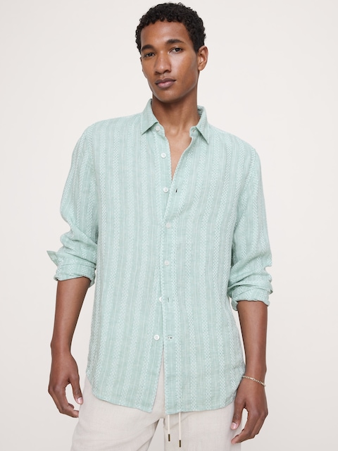 CHEMISE DE COUPE STANDARD EN MÉLANGE DE LIN ET COTON TEXTURÉ
