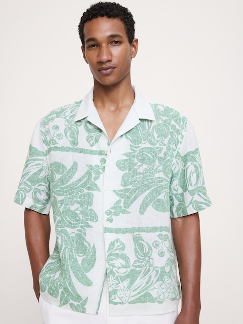 CHEMISE DE VACANCES DÉCONTRACTÉE EN LIN À IMPRIMÉ
