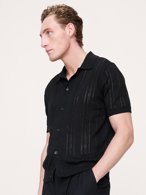 ポインテール リネン コットン ポロ カーディガン