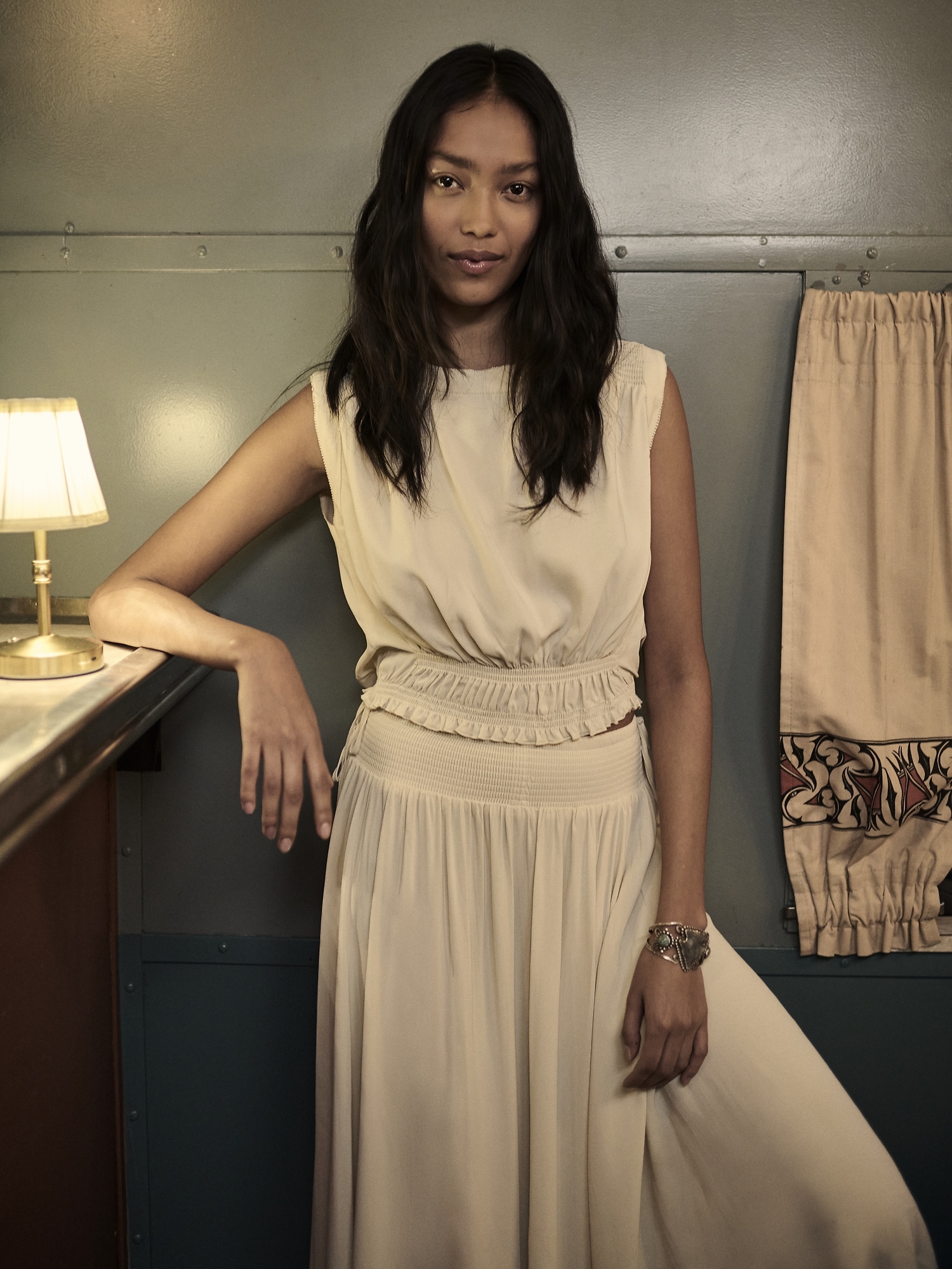 スモックド ジョーゼット マキシ スカート-2