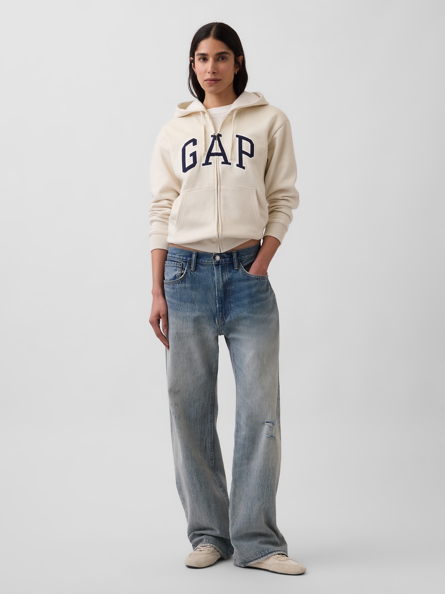 リラックスフィット GAPロゴ ジップアップパーカー-1