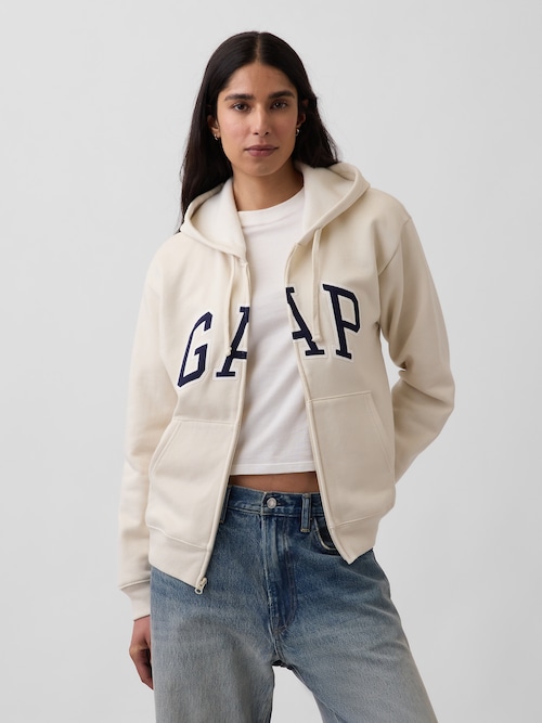 リラックスフィット GAPロゴ ジップアップパーカー