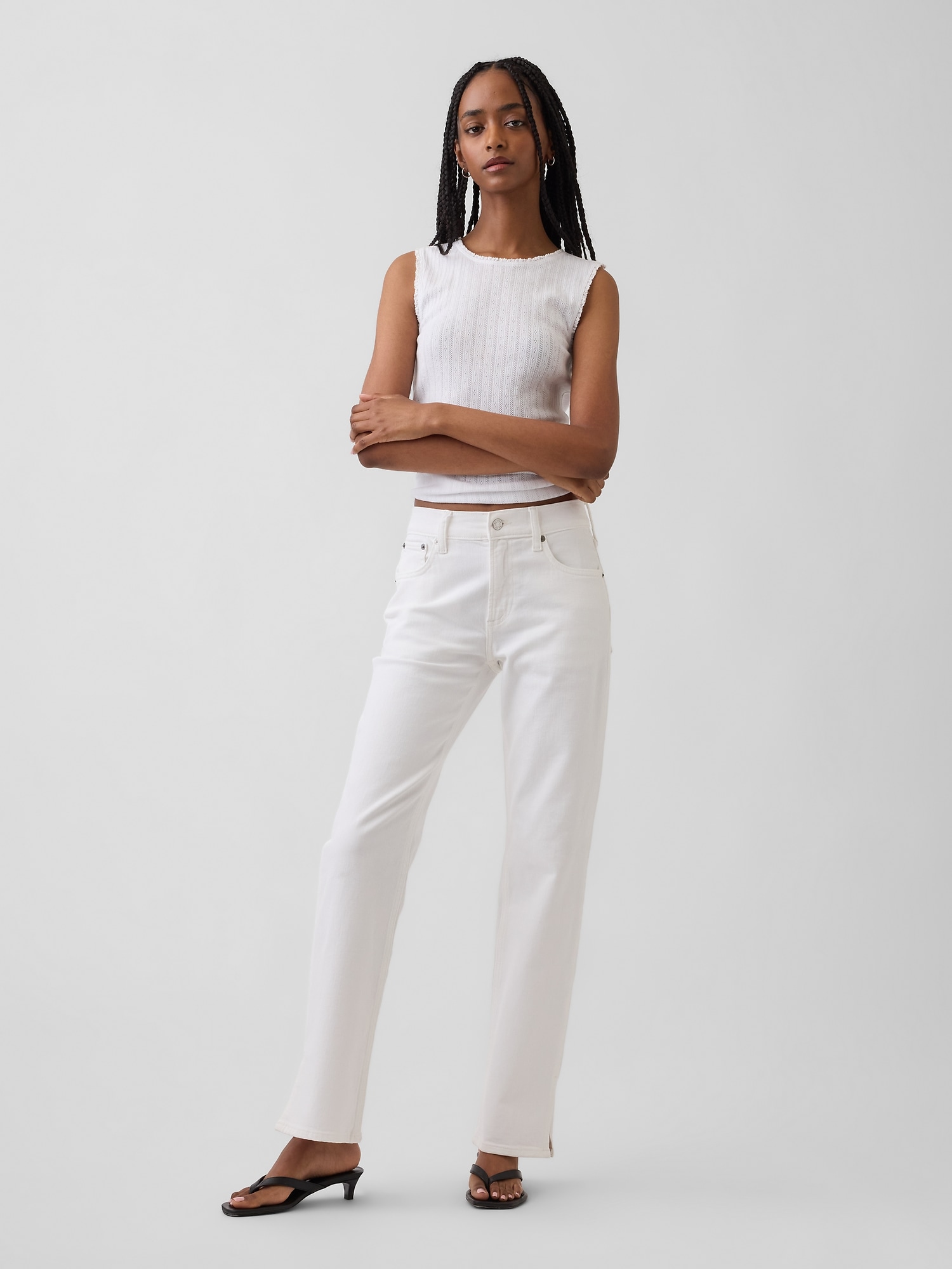 Mid Rise Split-Hem Straight Jeans