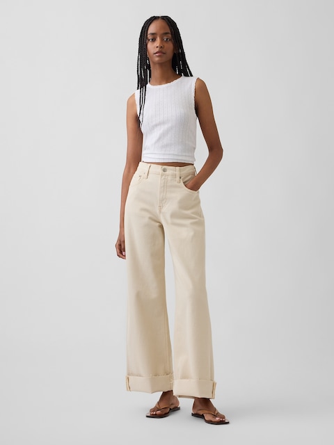 High Rise Stride Wide-Leg Ankle Jeans