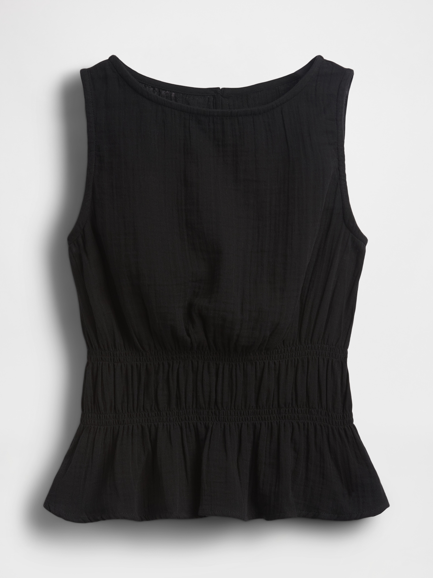 コットンガーゼ スモッキングギャザーウエスト ぺプラムトップス-4