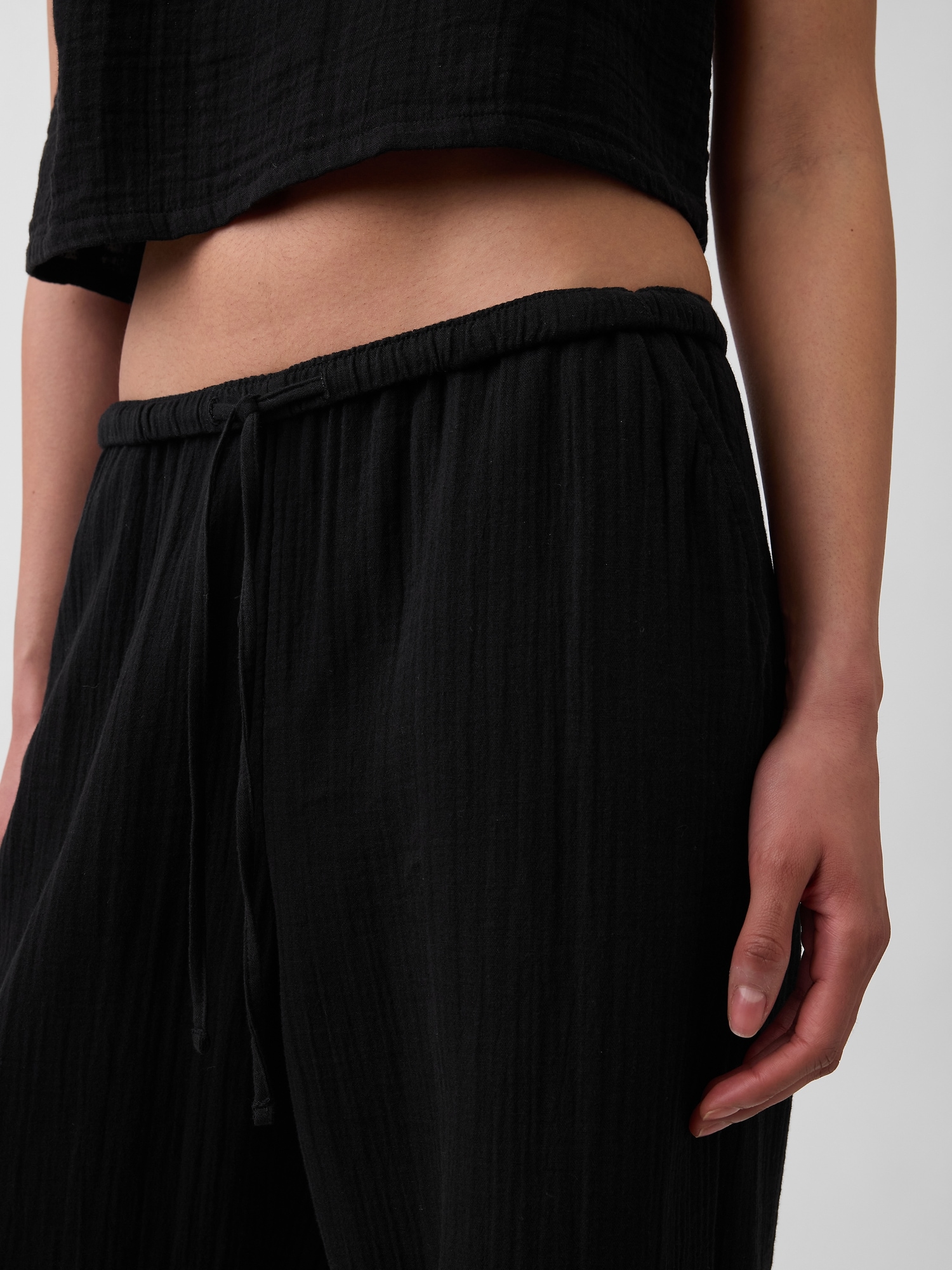 コットンガーゼ イージーウエスト スプリットヘム パンツ-8