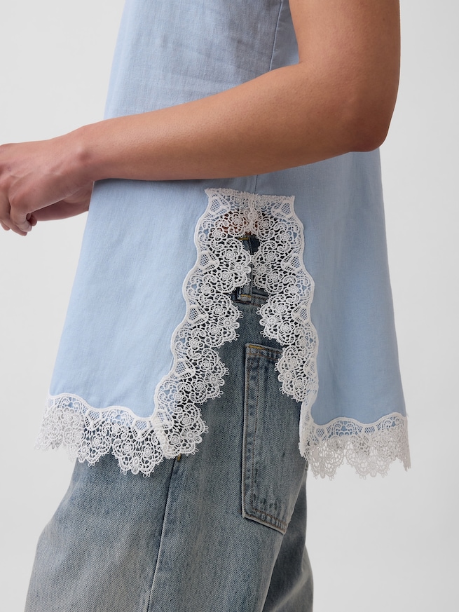 リネンブレンド レーストリミング キャミソール-3