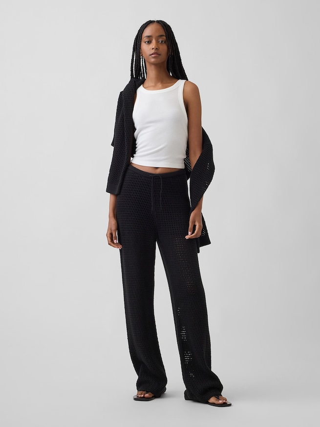 コットン100% クロシェ ニットパンツ-5