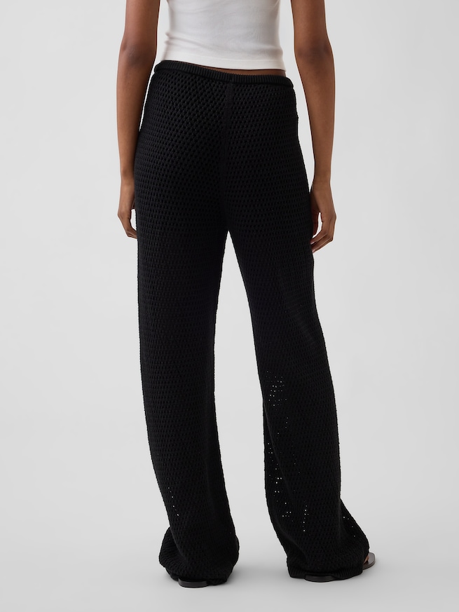 コットン100% クロシェ ニットパンツ-3