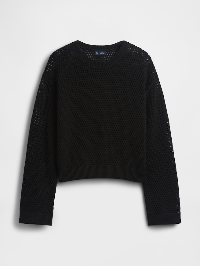 コットン100% クロシェ リラックスフィットセーター-5