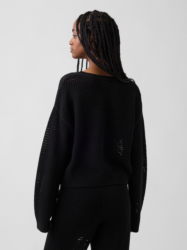 コットン100% クロシェ リラックスフィットセーター-2