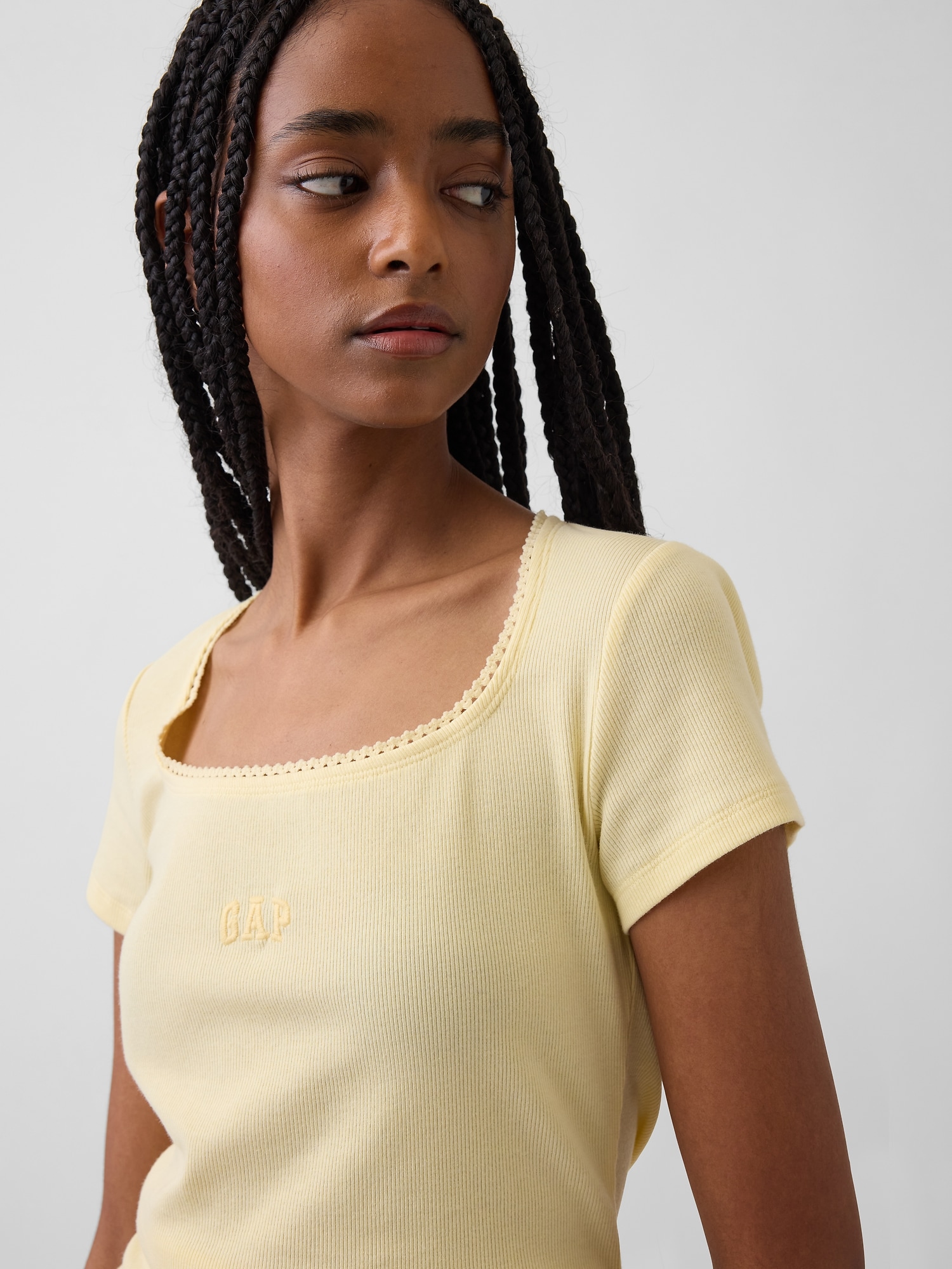 リブ GAPロゴ スクープネック トップス-3