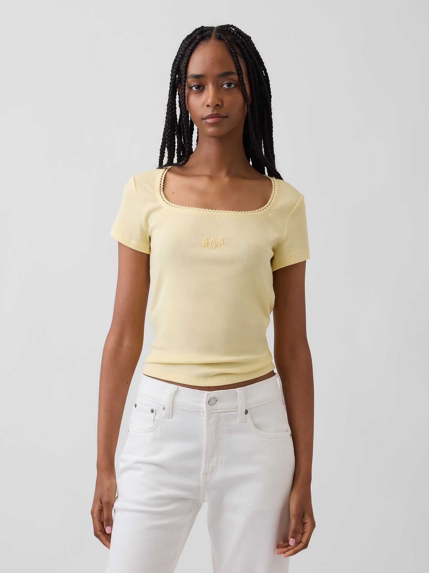 リブ GAPロゴ スクープネック トップス-0