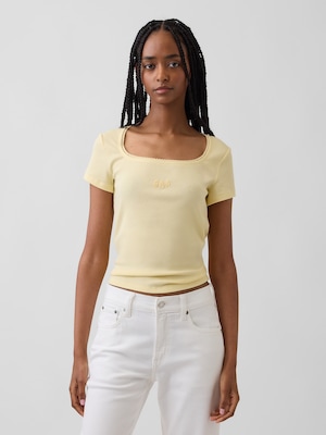 リブ GAPロゴ スクープネック トップス