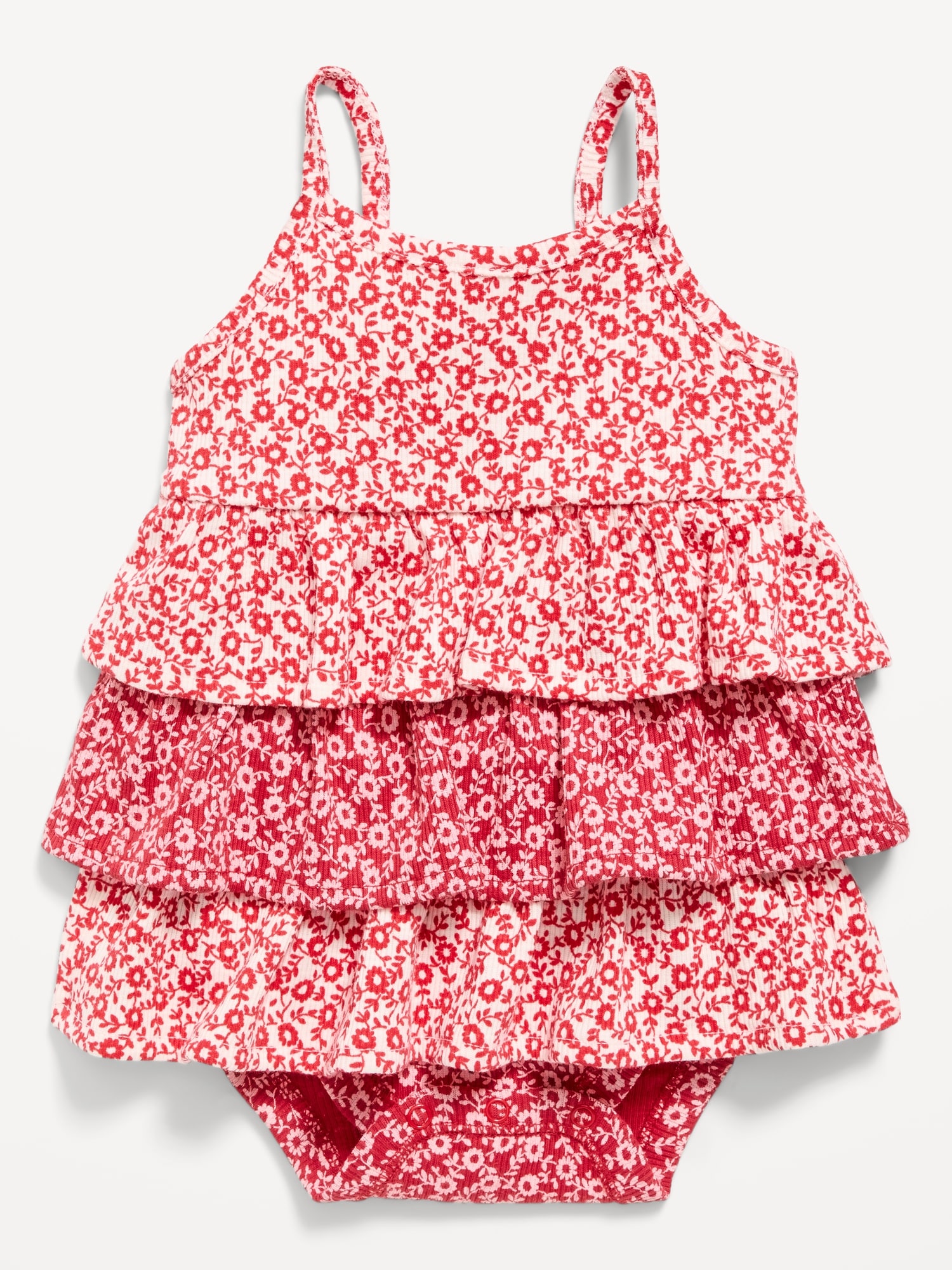 Printed Ribbed Tiered Bodysuit Dress for Baby