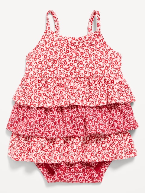 Printed Ribbed Tiered Bodysuit Dress for Baby