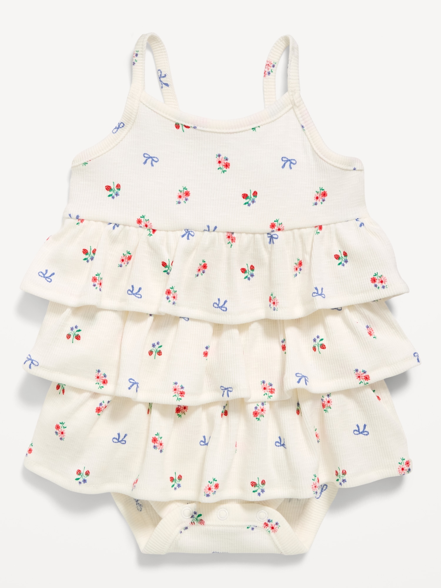 Printed Ribbed Tiered Bodysuit Dress for Baby