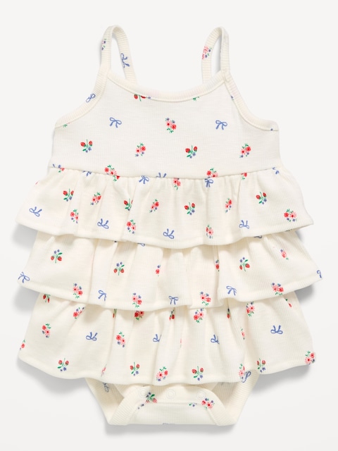 Printed Ribbed Tiered Bodysuit Dress for Baby