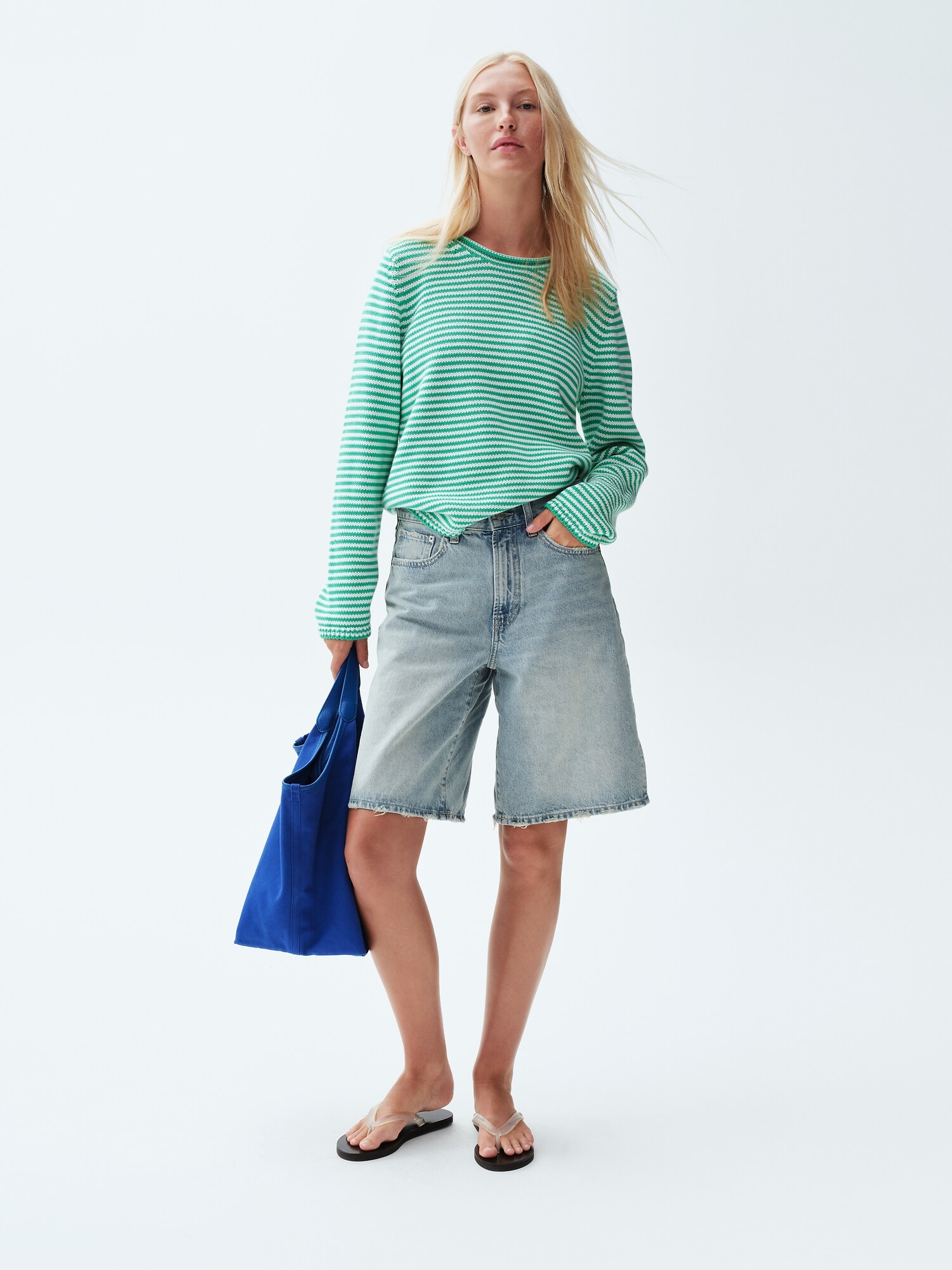 11インチ ミッドライズ ロングライン デニムショートパンツ-6