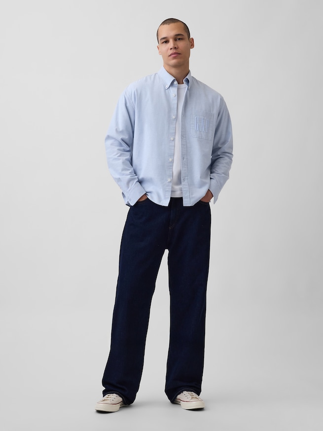 リラックスフィット クロップド ストレートヘム GAPロゴ オックスフォードシャツ-1