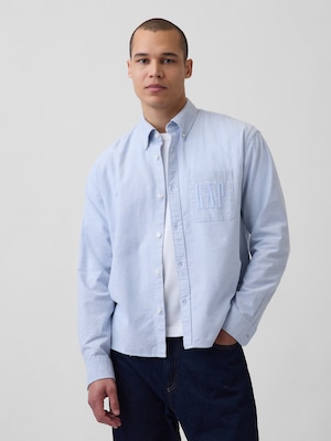 リラックスフィット クロップド ストレートヘム GAPロゴ オックスフォードシャツ