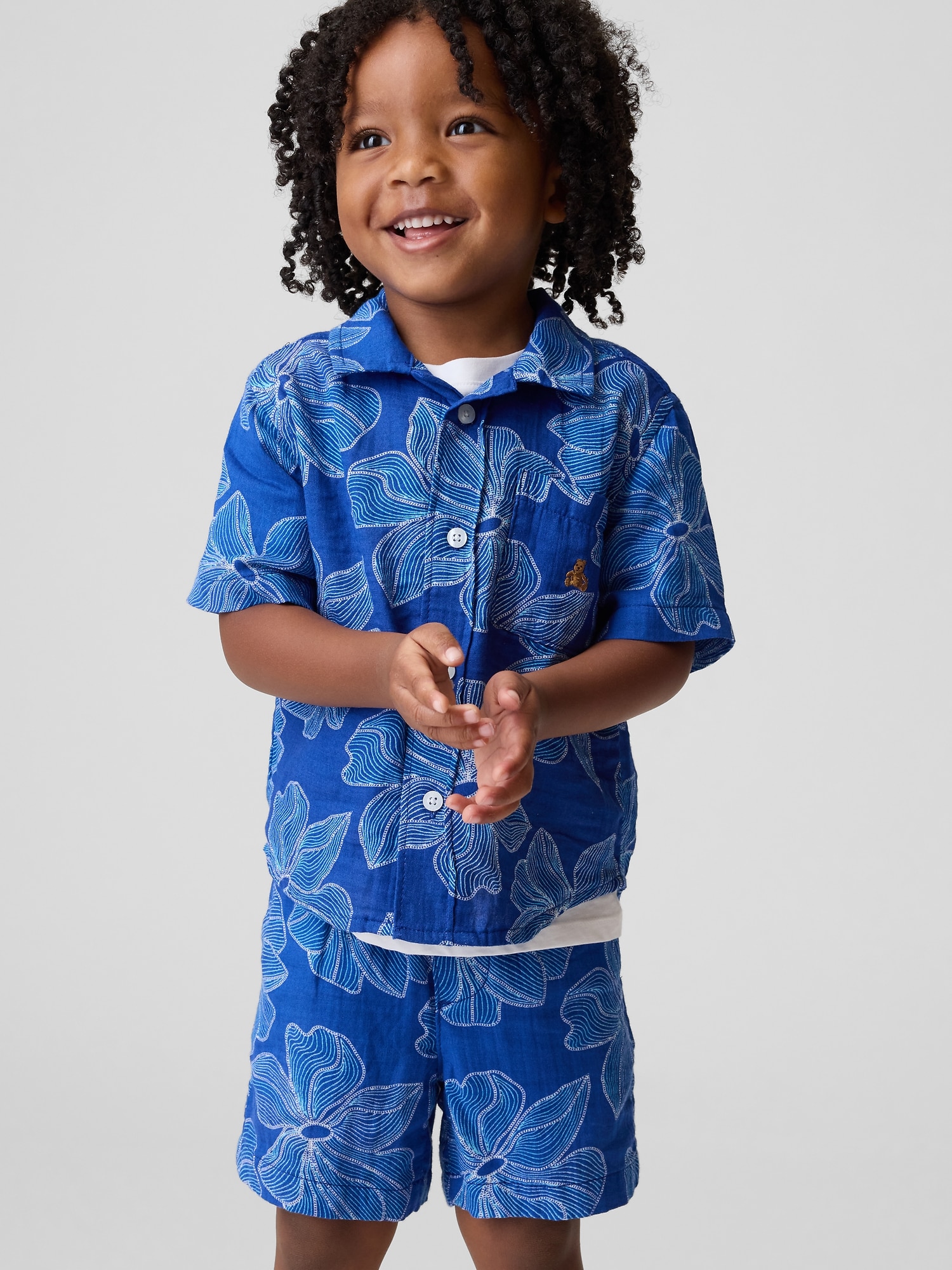 TENUE EN GAZE DE COTON À MOTIF FLORAL POUR BÉBÉ ET TOUT-PETIT