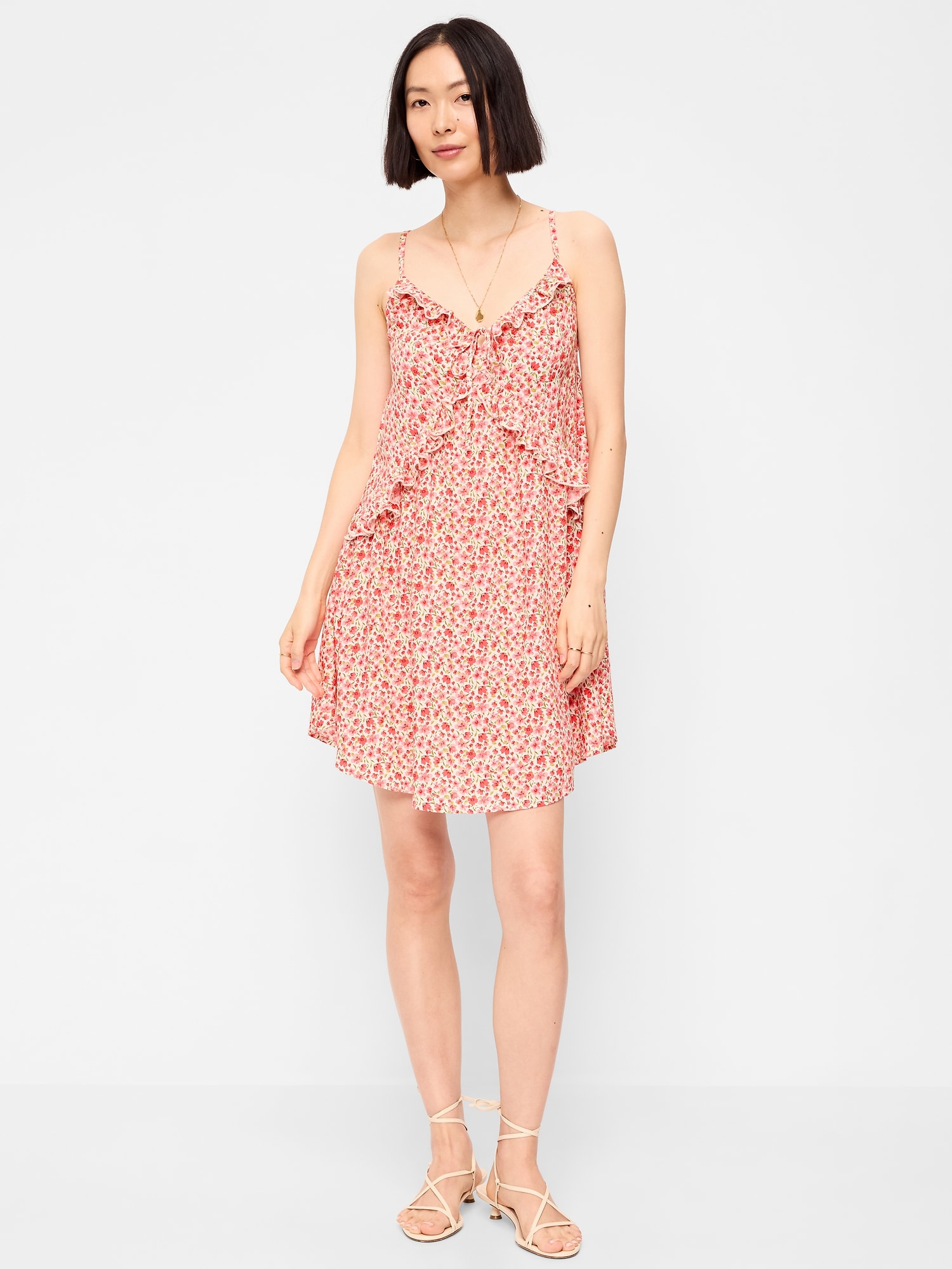 ROBE COURTE ASYMÉTRIQUE À BORDURE À VOLANTS