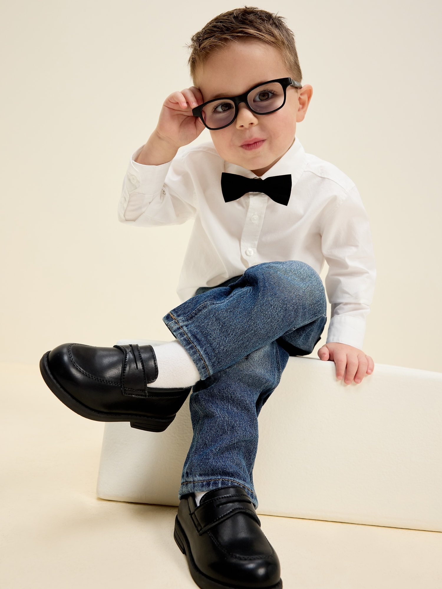 CHEMISE MANCHES LONGUES EN POPELINE À NŒUD PAPILLON POUR TOUT-PETIT