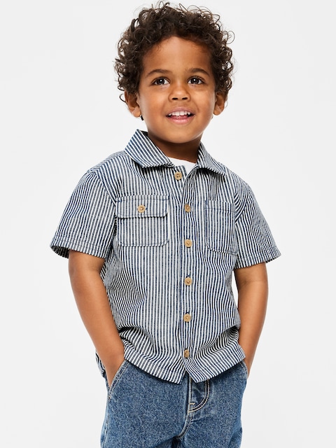 Short-Sleeve Striped Utility Shirt for Toddler Boys