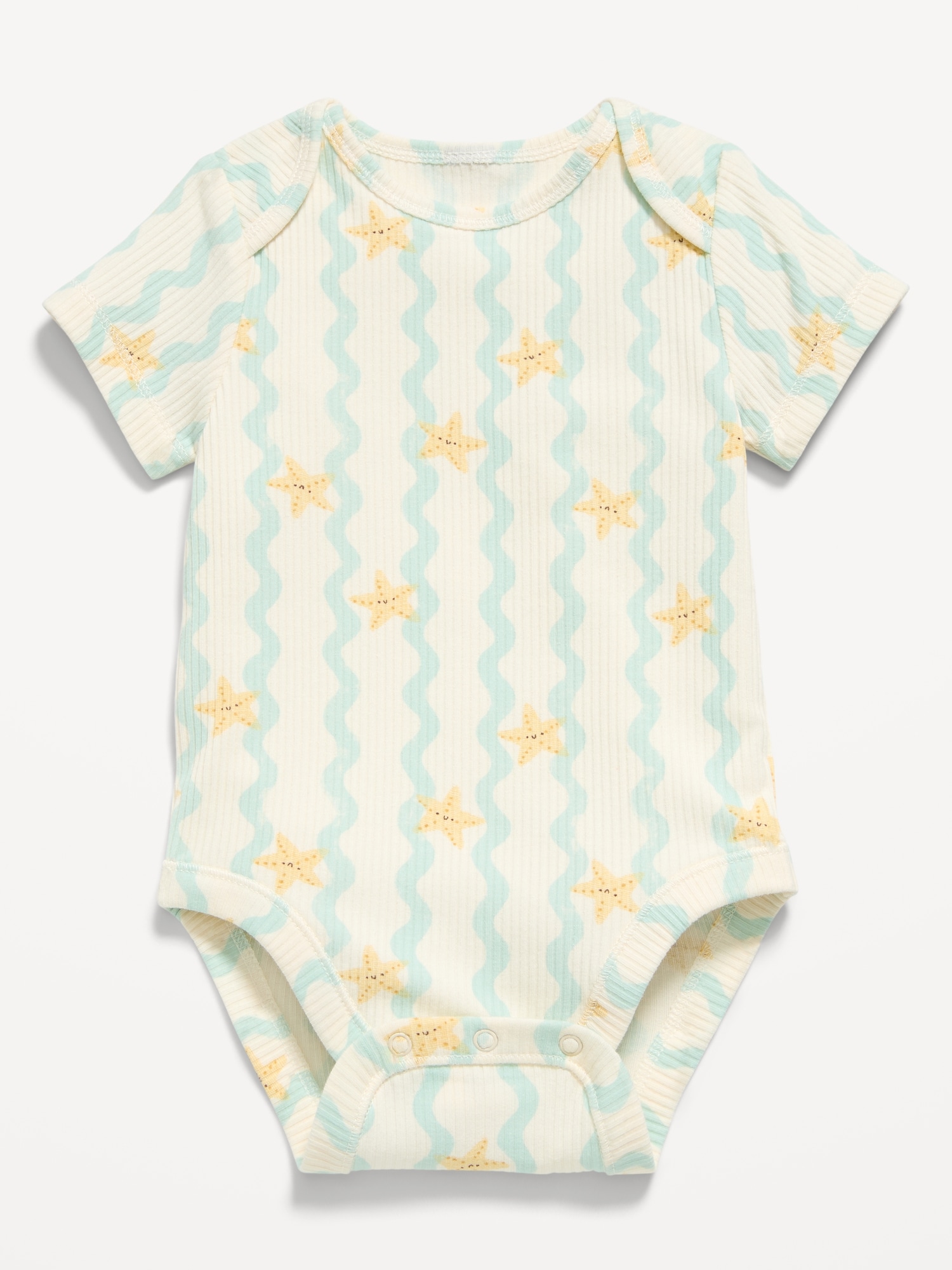 Printed Short-Sleeve Ribbed Bodysuit for Baby