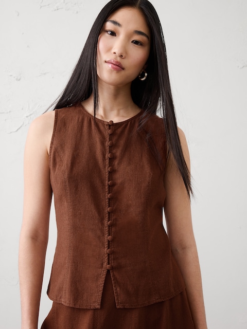 Linen-Rayon Tie-Back Top