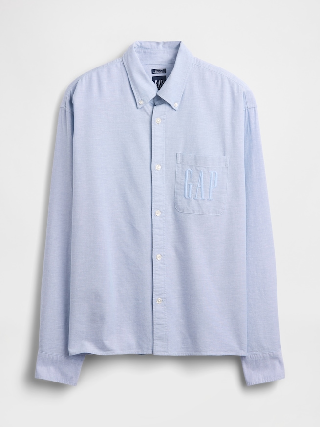 リラックスフィット クロップド ストレートヘム GAPロゴ オックスフォードシャツ-4