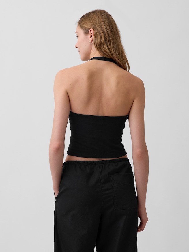 クロースニット ホルターネック クロップドトップス-2