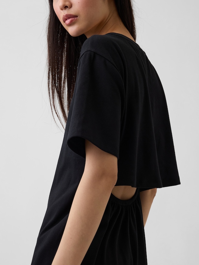 リラックスフィット GAPロゴ カットアウトTシャツ ミディワンピース-3