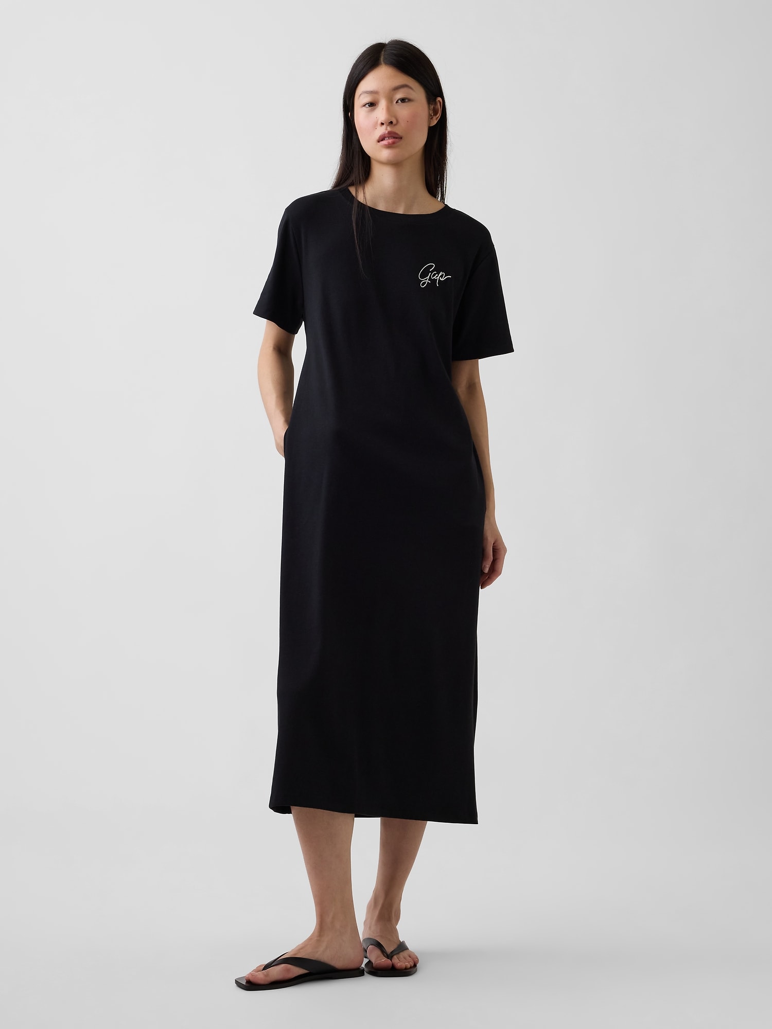 リラックスフィット GAPロゴ カットアウトTシャツ ミディワンピース-0